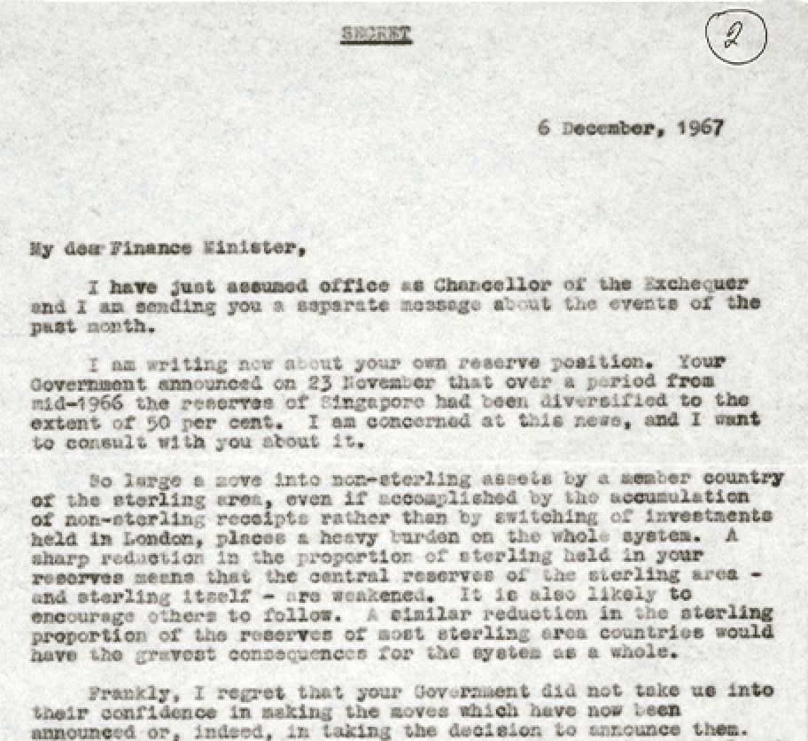 Letter to Dr Goh Keng Swee from Roy Jenkins