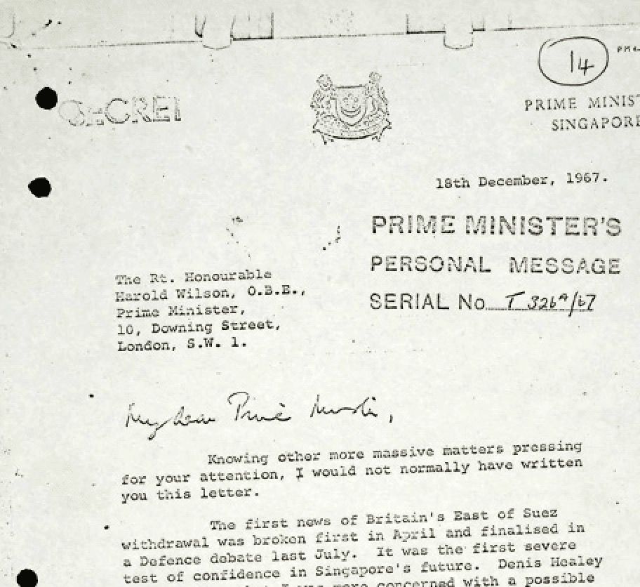 Letter to Harold Wilson from Lee Kuan Yew