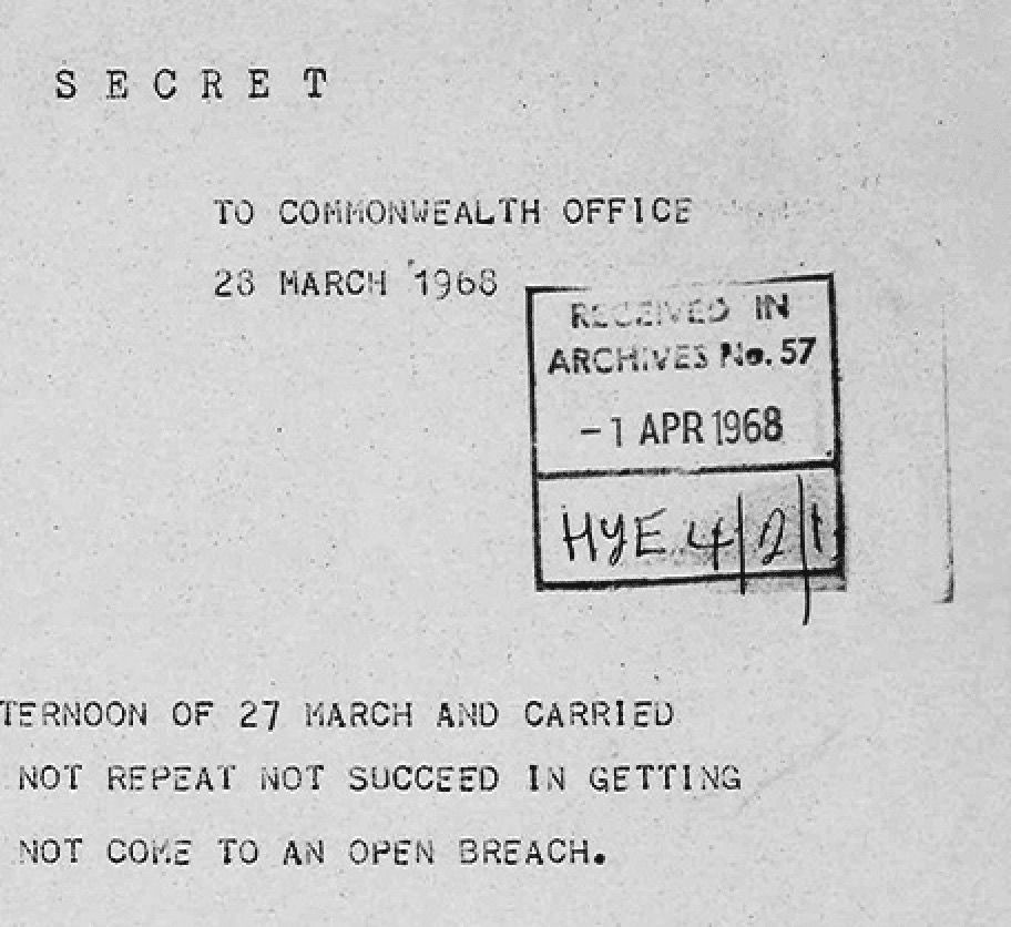 Telegram from Arthur De La Mare: Singapore Sterling