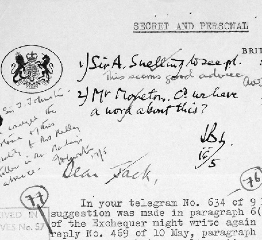 Telegram from Arthur De La Mare: Singapore Sterling