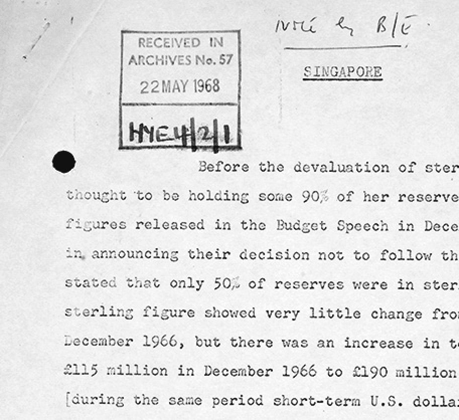 Telegram from Arthur De La Mare: Singapore Sterling