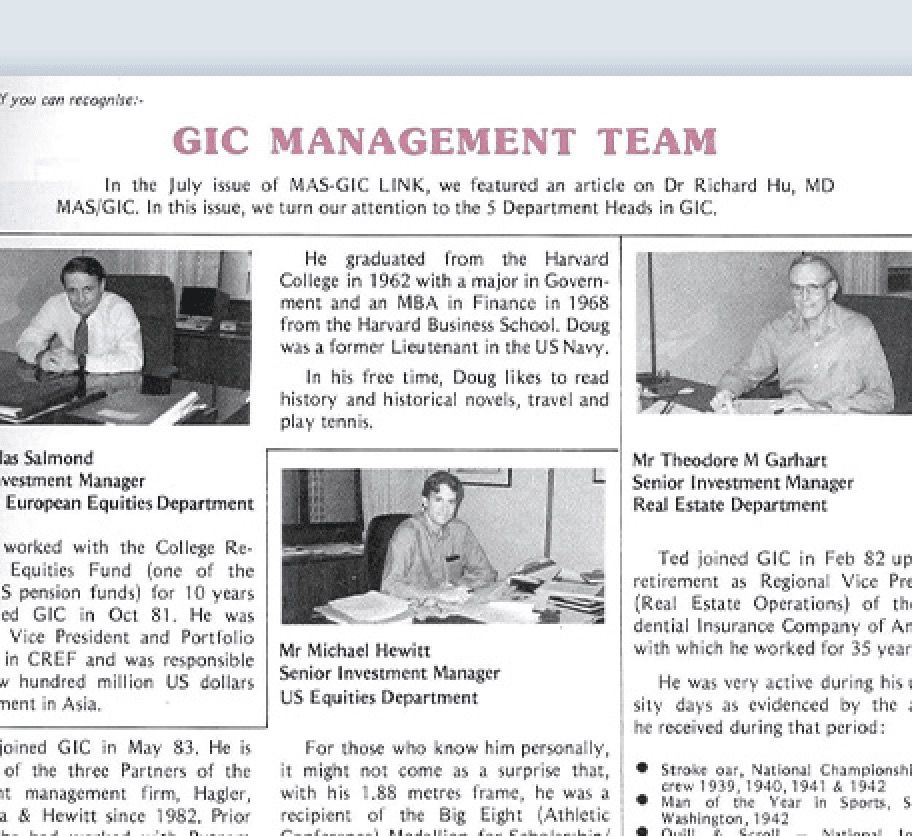 Photo: Douglas Salmond and Theodore Garhart, two of GIC's first three fund managers